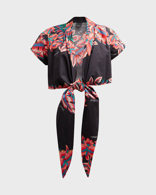 Floral Cotton Poplin Tie-Back Crop Top